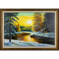 Картина маслом "Зимний вечер" в багетной раме. 40*60см