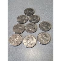 Монеты 25 центов США 9 штук одим лотом
