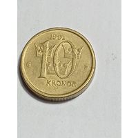 Швеция 10 крон 1991 года .