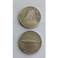 Канада 10 центов 1964,1967 год серебро