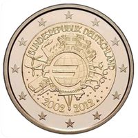 2 евро 2012 Германия D 10 лет наличному евро UNC из ролла