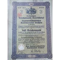 Германия, Дрезден 1930, Коммунальная Облигация, 340 Рейхсмарок, Водяные знаки, Тиснение. Размер - А4