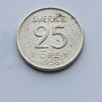 25 эре 1956 года Швеция. Серебро 400. Монета не чищена. 21