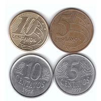 Бразилия 10 и 5 сентаво набор 4 монеты
