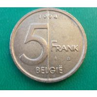 5 франков Бельгия 1994 г.в. Надпись на голландском - 'BELGIE'.