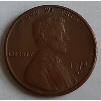 США 1 цент, 1974 Lincoln Cent Отметка монетного двора: "D" - Денвер(2-6-89)