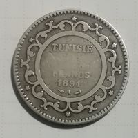 Тунис 2 франка 1891 французский протекторат.