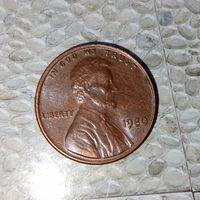 1 цент 1980 года США. Очень красивая монета! Шикарная родная патина!