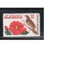 США-1969, (Мих.985) , ** , Штата Алабама, Цветы, Птицы (одиночка)