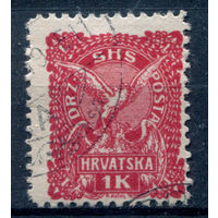 Королевство СХС, Хорватия - 1919г. - птицы, 1 Kr - 1 марка - гашёная. Без МЦ!