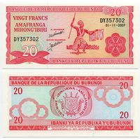 Бурунди. 20 франков (образца 2007 года, P27d, UNC)