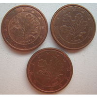 Германия 1 евроцент 2007 г. (A) (D) (F) (J). Цена за 1 шт.