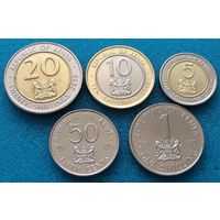 Кения. Набор 5 монет 50 центов, 1, 5, 10, 20 шиллингов 2005 - 2010 года