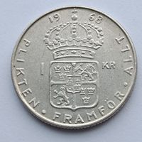 1 крона 1968 года. Швеция. Серебро 400. Монета не чищена. 19