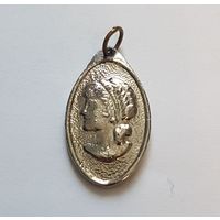 Кулон СССР Камея, медальон Девушка, 2 см, металл
